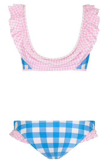 Gingham Ruffle Tie Front Bikini Top – fillyboo